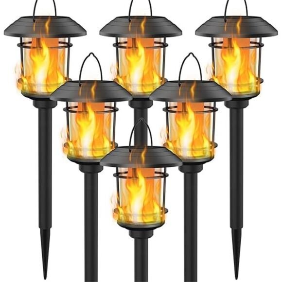 Solar Flame Torch Lights Outdoor, Dual Use Flickering Flame Garden Light - Picture 6 of 6